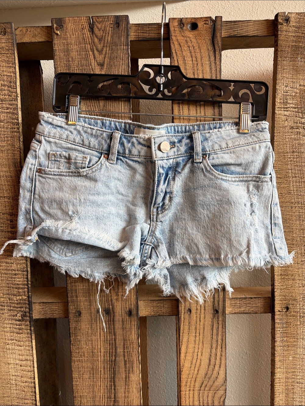 BKE Light Blue Distressed Denim Cutoff Shorts